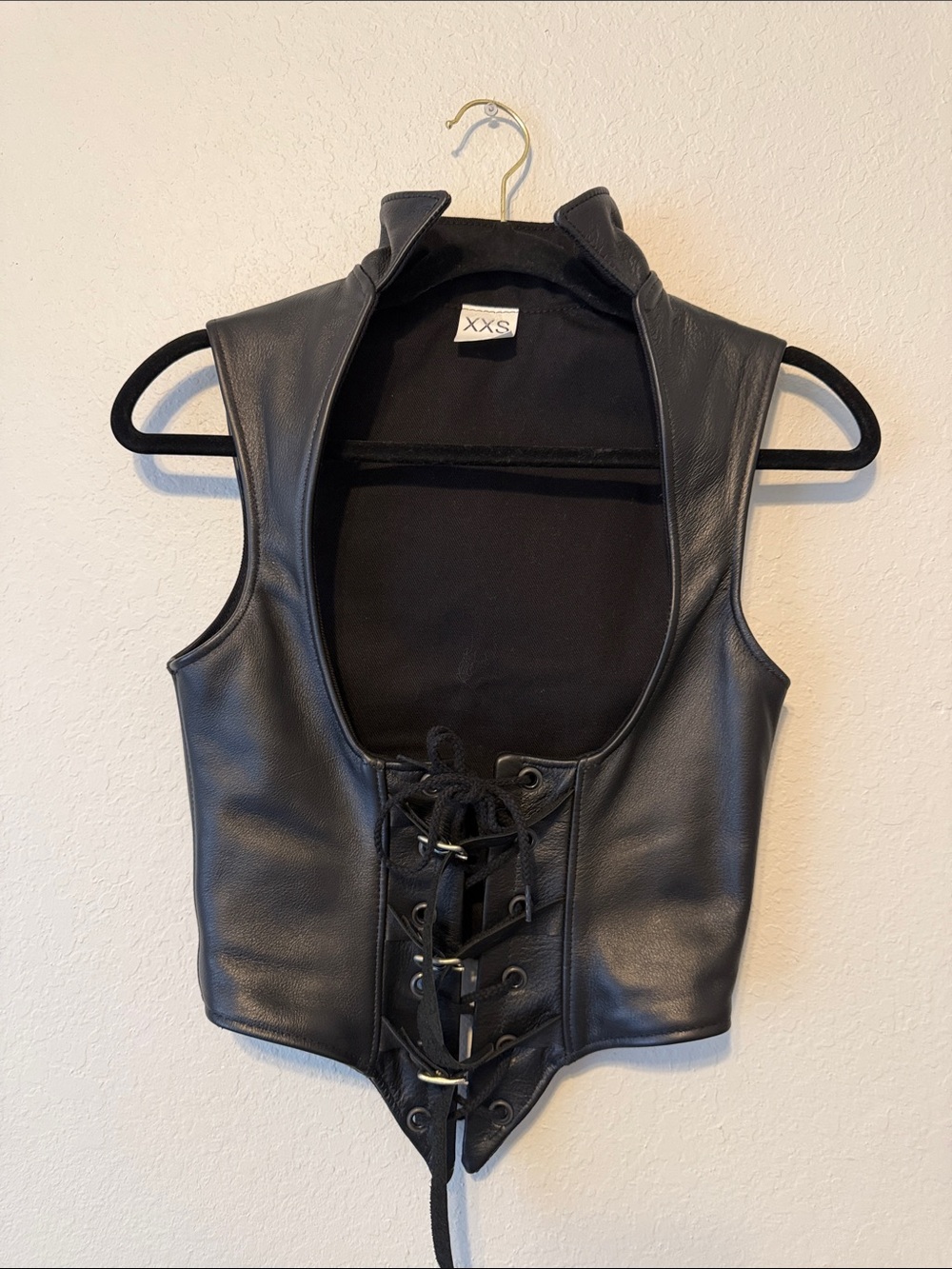 Black Lace-Up Leather Corset Crop Top - Picture 2 of 5